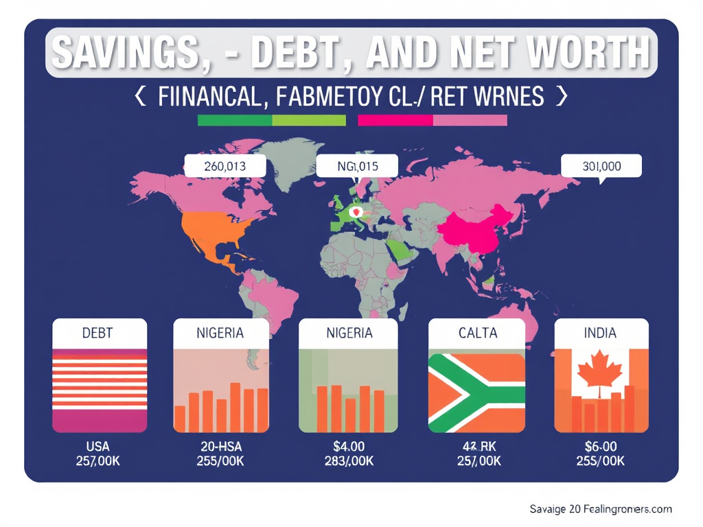 USA, Nigeria, India, Canada, South Africa – Savings, Debt, and Net Worth by Age Across Five Countries
